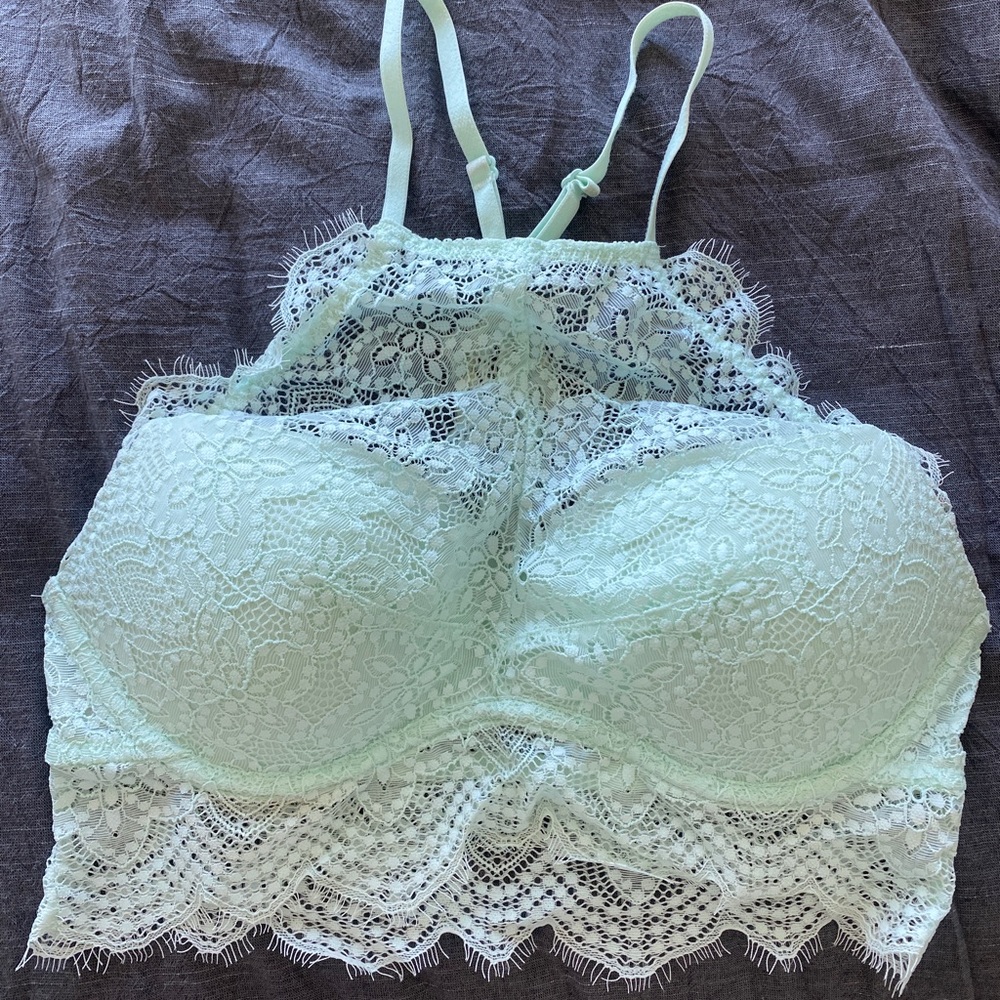 VS PINK HIGH NECK HALTER PUSH UP LACE BRALETTE